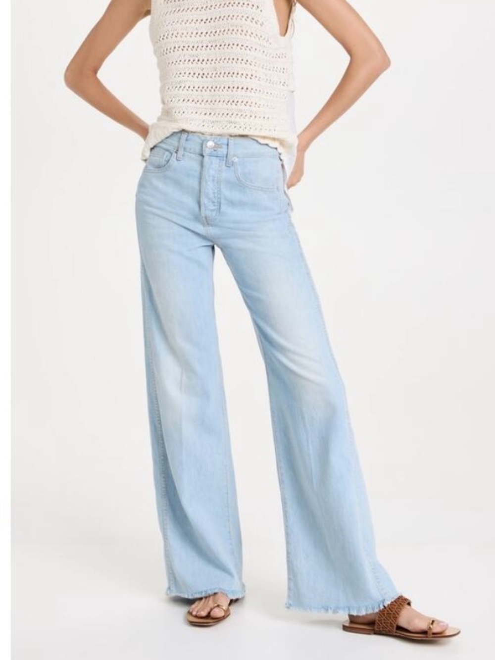 Veronica Beard Taylor Relaxed Wide Leg High Rise Jean in Aire Light Blue Sz 26